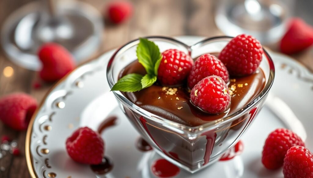 dessert, saint valentin,  dans coupe forme de coeur